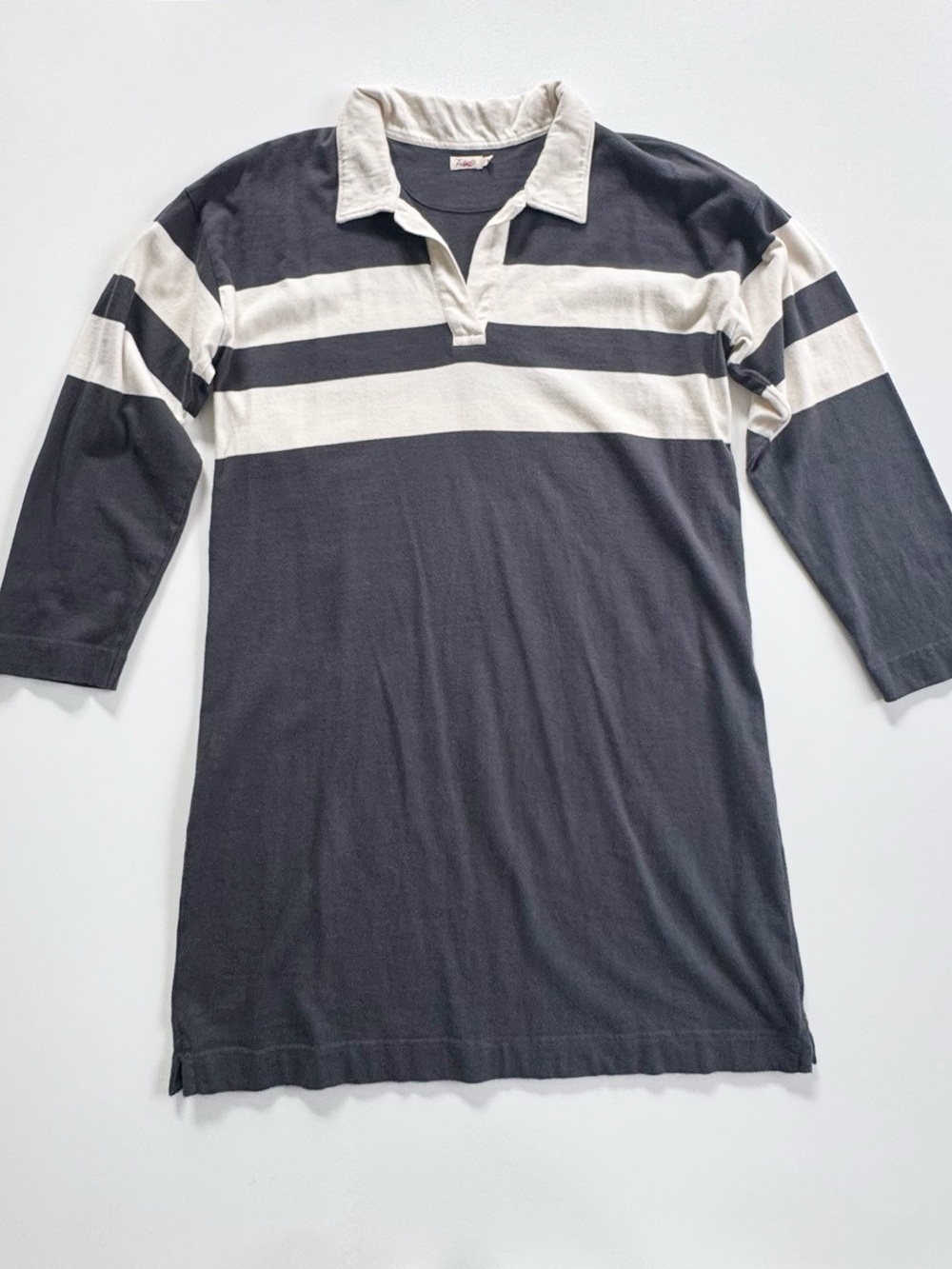 Faherty Rugby Jersey Polo Dress in Open Stripe - Grey | LARGE - Picture 5 of 9